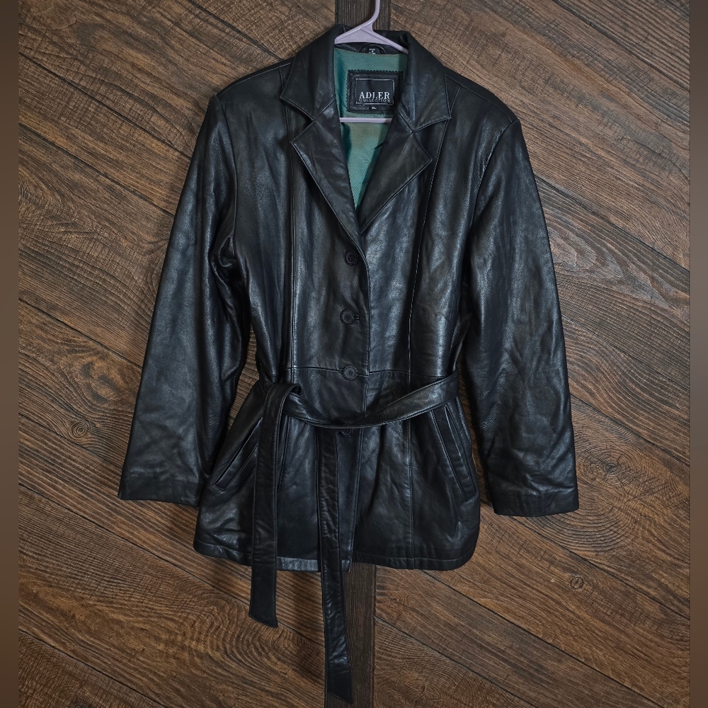 Adler VNTG Women's Black Leather  Real Buttery Soft LambSkin Belted Jacket XL